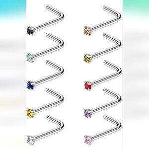 10 Pieces22G - 1.5mm - Surgical Steel Diamond CZ Nose Stud Rings